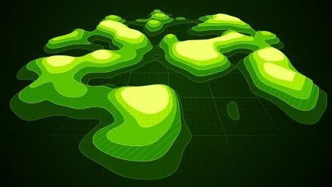 Green layered contour map on grid. Stylized illustration. Stock Illustration