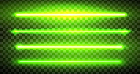 Green lazer straight lines pack isolated. Neon glowing laser beam effect. Stock Illustration
