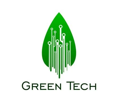 Green leaf and digital tech icon of eco technology Illustrazione stock
