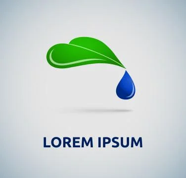 Green leaf and drop of water vector logo for your company, isolated icon Stock Illustration