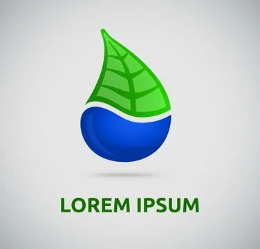 Green leaf and drop of water vector logo for your company, isolated icon Stock Illustration