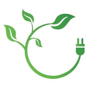 Green leaf and plug icon isolated on white background. Ecology concept save e Stock Illustration