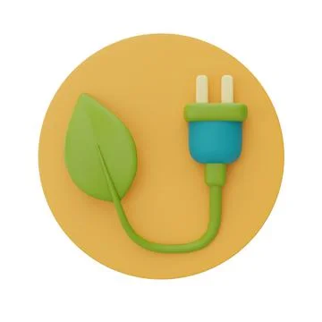 Green leaf and power plug symbol, smart energy saving, Eco friendly, 3d rende Stock Illustration