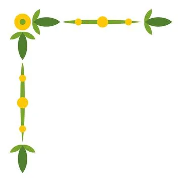 Green leaf and yellow circle floral corner border Illustrazione stock