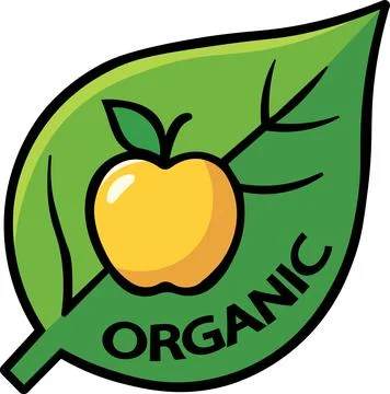 Green leaf with apple and organic word symbol Stock Illustration