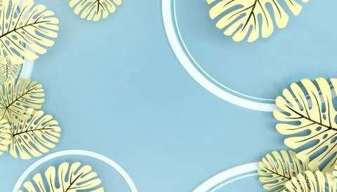 Green leaf border  Plant frames on Blue background.Greeting card Concept Stock Illustration