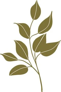 Green leaf branch Isolated On White Background, Vector silhouette. Simple tree Stock Illustration