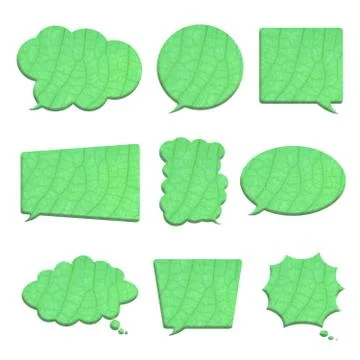 Green leaf in bubble speech shape isolated on white Illustrazione stock