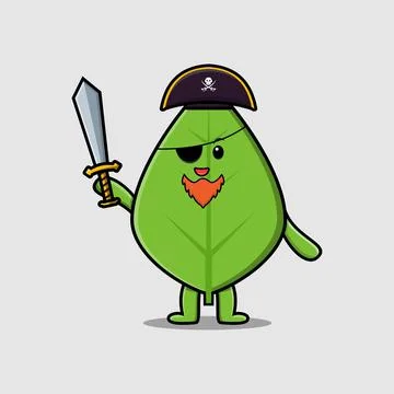 Green leaf cartoon character with different expressions  Stock Illustration
