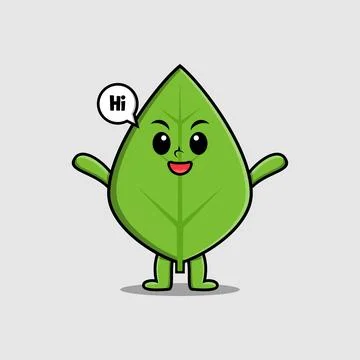 Green leaf cartoon character with different expressions  Stock Illustration