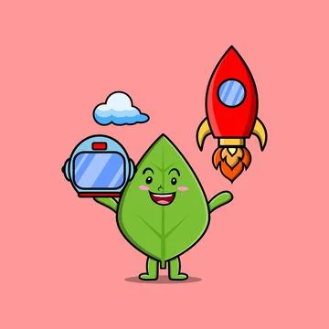 Green leaf cartoon character with different expressions  Stock Illustration
