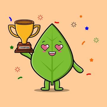 Green leaf cartoon character with different expressions  Stock Illustration