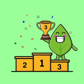 Green leaf cartoon character with different expressions  Stock Illustration