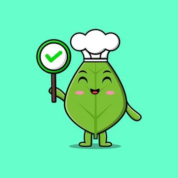 Green leaf cartoon character with different expressions Stock Illustration