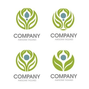 Green Leaf with circle logo set vector Stock Illustration
