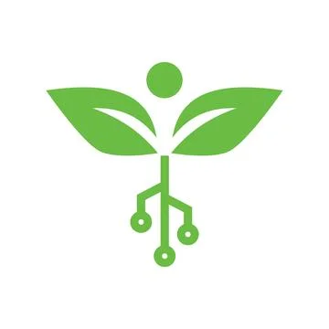 Green Leaf Circuit Tree Icon Stock Illustration