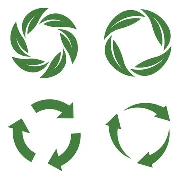 Green leaf circular arrows and recycling symbols on white background leaves Illustrazione stock