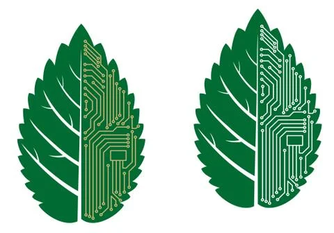 Green leaf with computer and motherboard elements イラスト素材