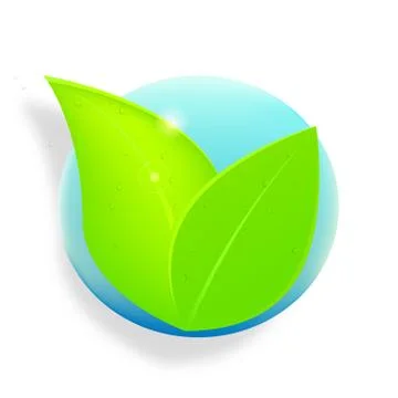 Green leaf with drops. Vector symbol, emblem Stock Illustration