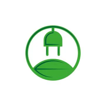 Green leaf with electric plug alternative energy round logo, renewable energy Stock Illustration