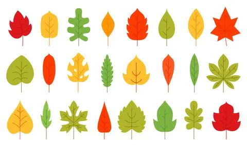 Green leaf flat floral icon set eco sprout plant Stock Illustration