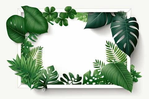 Green leaf frame with white background, vector illustration Stock Illustration