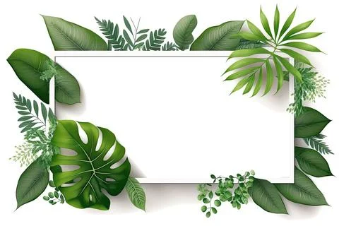 Green leaf frame with white background, vector illustration Stock Illustration