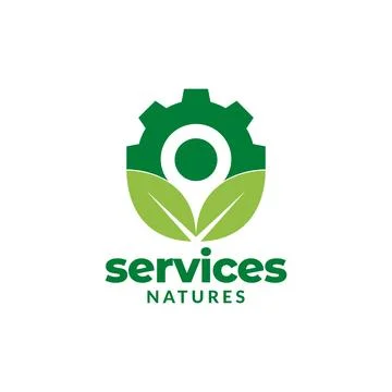 Green leaf with gear point logo design, vector graphic symbol icon illustra.. Stock Illustration