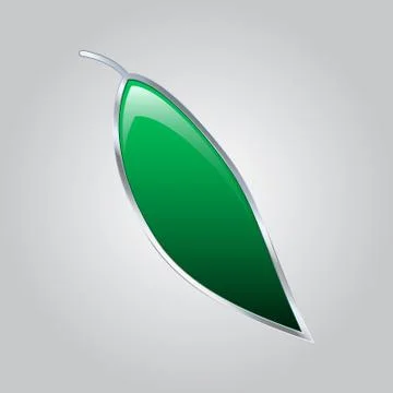 Green leaf in a glossy silver frame. isolated object. vector illustration Stock Illustration
