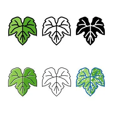 Green leaf grape styleset color icon vector Stock Illustration