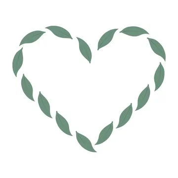 Green Leaf Heart shape Frame border Botanical Seasonal Vector Copyspace Template Illustrazione stock