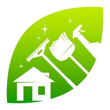 Green leaf house cleaning tool symbol Ilustração Stock
