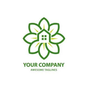 Green leaf house logo vector Stock Illustration