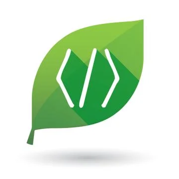 Green leaf icon with a code sign Stock Illustration
