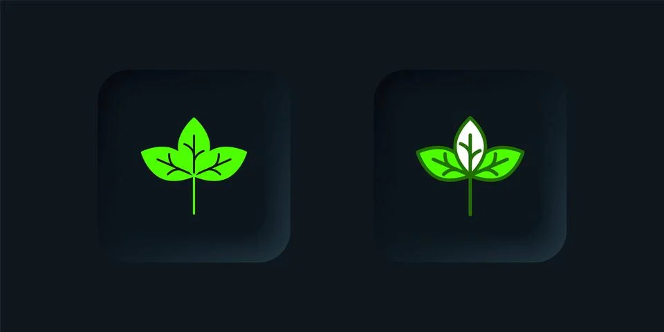 Green Leaf icon isolated on black background. Leaves sign. Fresh natural pr.. Stock Illustration