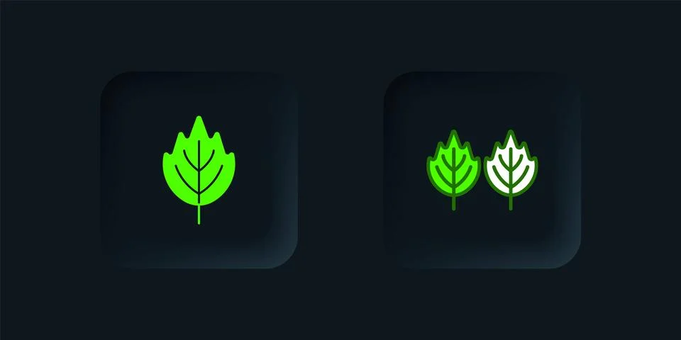 Green Leaf icon isolated on black background. Leaves sign. Fresh natural pr.. Stock Illustration