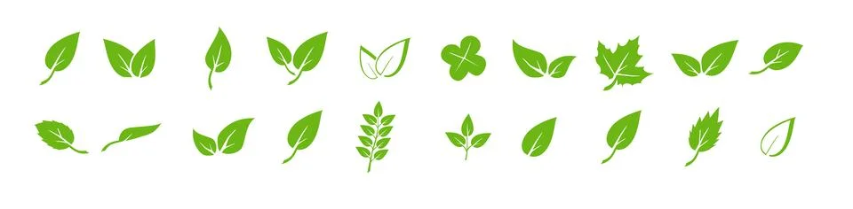 Green leaf icons set. Elements design for natural, eco, vegan. Leaves icon on Illustrazione stock