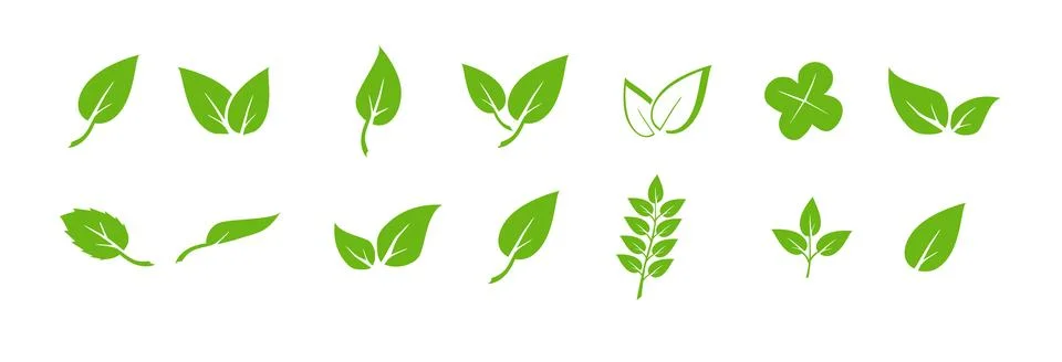 Green leaf icons set. Elements design for natural, eco, vegan. Leaves icon on Illustrazione stock