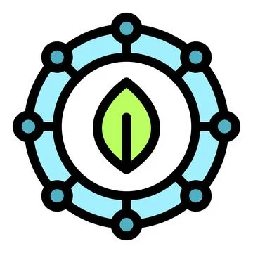 Green leaf inside connected circles symbolizing nature technology Stock Illustration