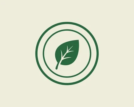 Green Leaf Inside Plate Outline Icon Иллюстрация