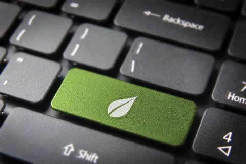 Green leaf keyboard key, environment background Foto stock