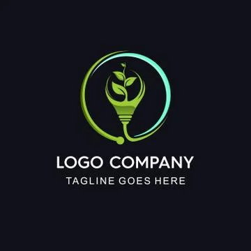 Green leaf in the Lamp circle logo Stock Illustration