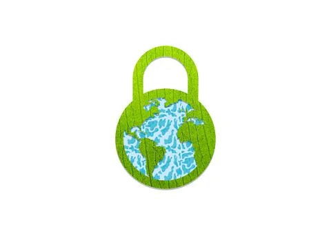 Green leaf lock isolated with globe map shape Illustrazione stock