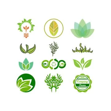 Green Leaf logo design templates vectors set Stock Illustration