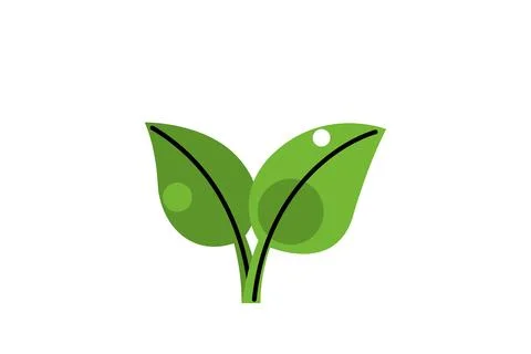 Green leaf nature icon. Vector flat illustration of two growing leaves. Eco.. Stock Illustration