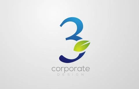 Green leaf number 3 three logo icon design template Stock Illustration