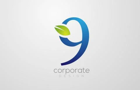 Green leaf number 9 nine logo icon design template Stock Illustration