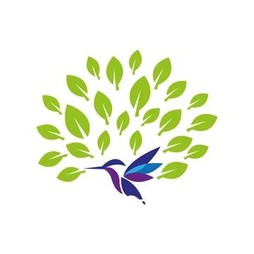Green Leaf with open Kingfisher bird inside leaves. Logo design template, vector Illustrazione stock