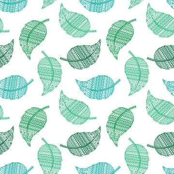 Green leaf pattern art at white background mehendi pattern Stock Illustration