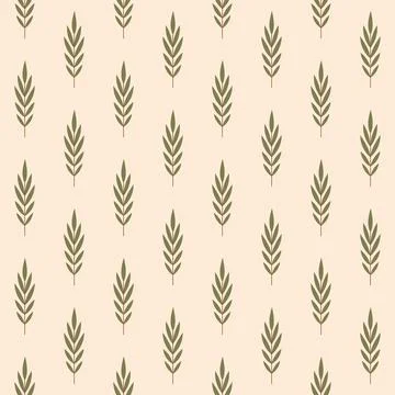 Green Leaf Pattern on Beige Background Seamless Botanical Autumn Fall Design for Stock Illustration